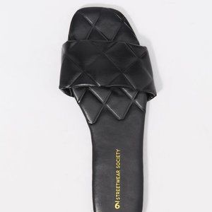 Streetwear Society Faux-Leather Quilted Band Embossed Sole Sandal - Black